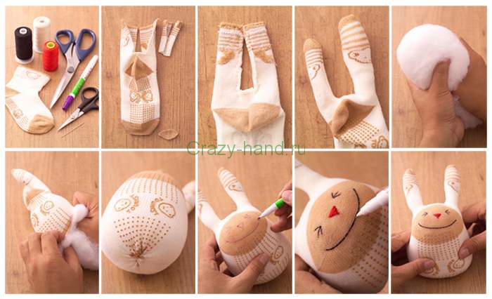 Как сделать из носка котенка или зайчика: создаем игрушки-сплюшки
